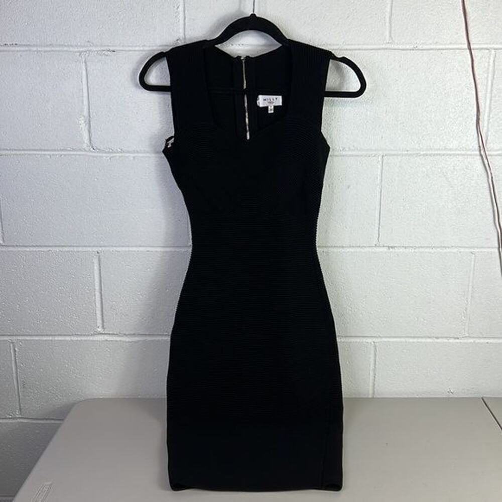 RTR Milly Woven Ottoman Dress Black Petite X-Small Mini LBD Sleeveless ribbed - Picture 2 of 7